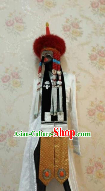 Traditional Chinese Mongol Nationality Hair Accessories Mongolian Ethnic Red Fur Hat for Women