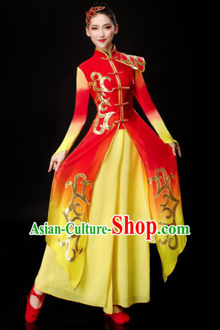 Chinese Traditional Folk Dance Stage Show Red Dress Drum Dance Classical Dance Costume for Women