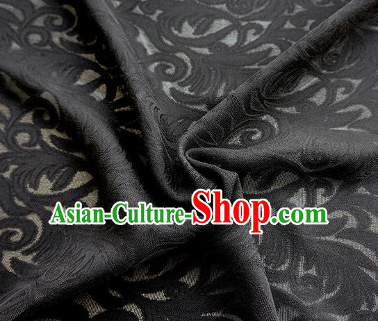 Traditional Chinese Classical Phoenix Flower Pattern Design Black Silk Fabric Ancient Hanfu Dress Silk Cloth