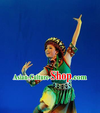 Chinese Traditional Dai Ethnic Dance Green Dress Nationality Dance Costume for Women