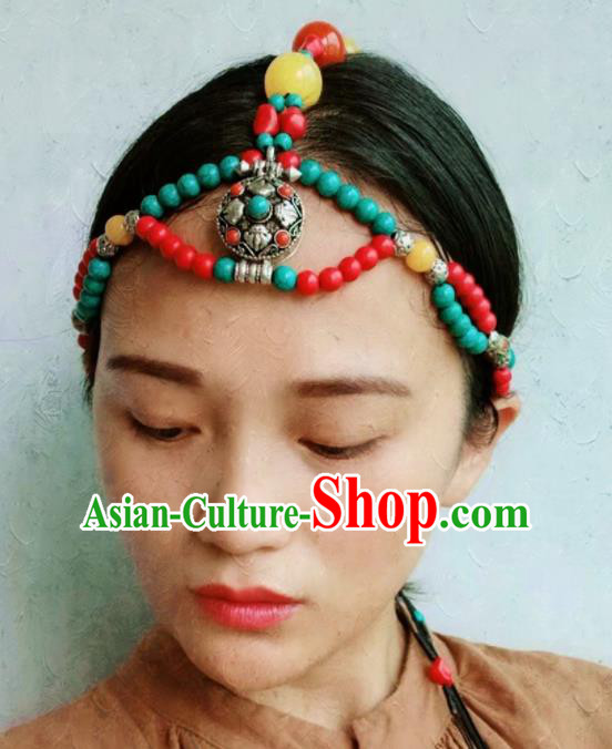 Chinese Traditional Zang Ethnic Silver Hair Clasp Hair Accessories Tibetan Nationality Headwear for Women