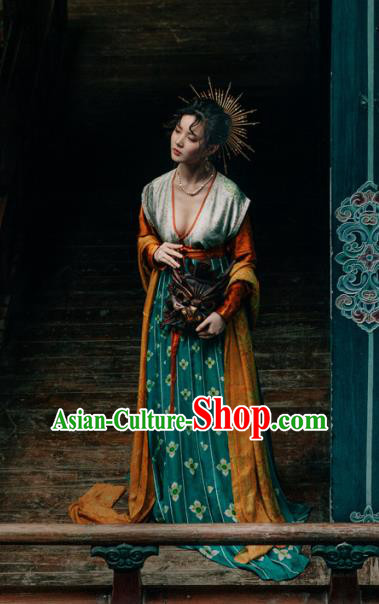 Chinese Ancient Tang Dynasty Las Meninas Silk Hanfu Dress Traditional Court Maid Replica Costume for Women