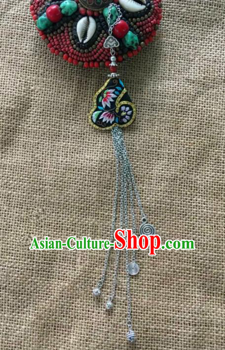 Chinese Traditional Ethnic Embroidered Brooch Accessories Nationality Silver Tassel Breastpin for Women