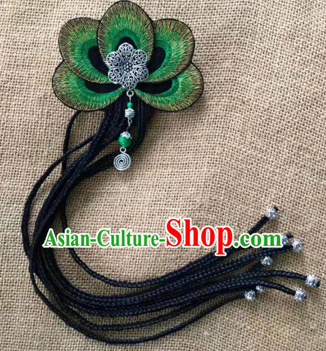 Chinese Traditional Dai Ethnic Green Embroidered Hair Accessories Minority Dance Hair Claw Headwear for Women