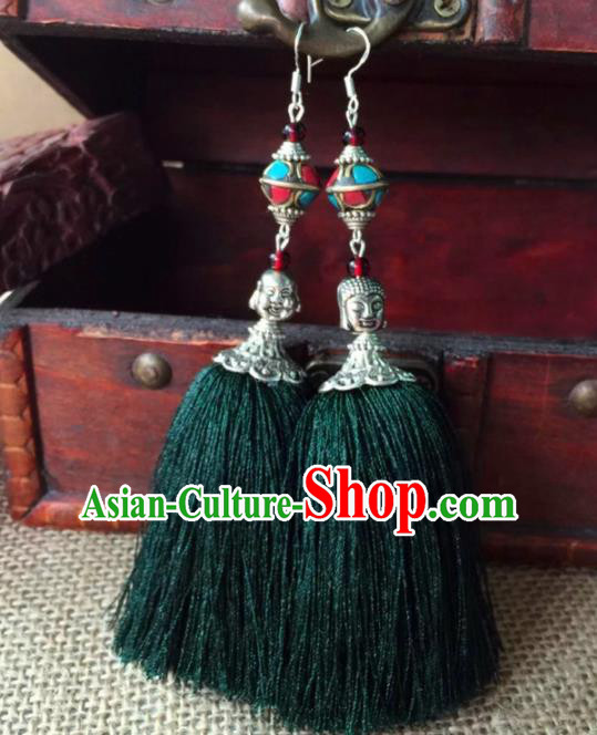 Chinese Traditional Ethnic Silver Carving Ear Accessories Miao Nationality Earrings for Women