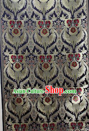 Asian Chinese Traditional Phoenix Galsang Flowers Pattern Royalblue Brocade Tibetan Robe Satin Fabric Silk Material