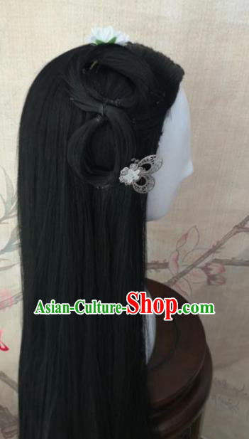 Chinese Traditional Cosplay Nobility Lady Black Long Wigs Ancient Palace Princess Wig Sheath Hair Accessories for Women