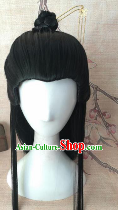 Traditional Chinese Cosplay Hanfu Nobility Childe Swordsman Wigs Ancient Prince Black Wig Sheath Hair Accessories for Men