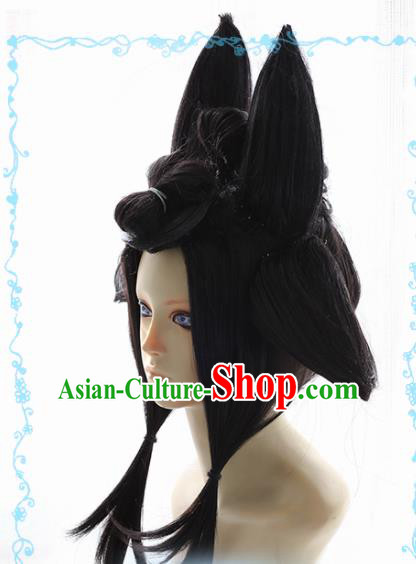 Japanese Traditional Cosplay Geisha Black Wigs Ancient Courtesan Wig Sheath Hair Accessories for Women