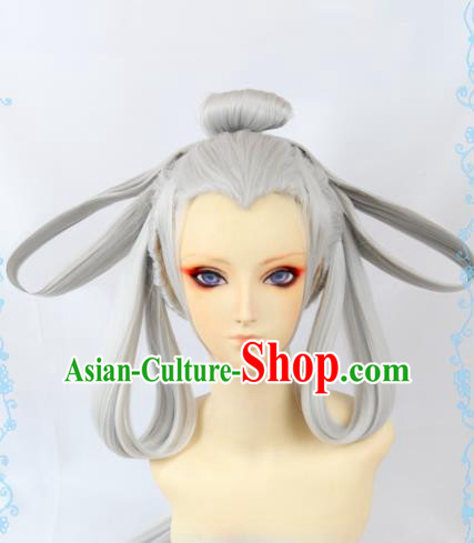 Japanese Traditional Cosplay Onmyoji White Wigs Sheath Ancient Geisha Wig Hair Accessories for Women