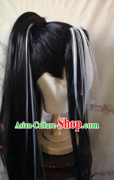Traditional Chinese Cosplay Game Knight Ponytail Wigs Ancient Swordsman Wig Sheath Hair Accessories for Men
