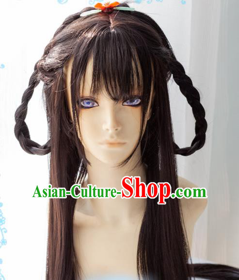 Chinese Traditional Cosplay Peri Princess Wigs Ancient Swordswoman Wig Sheath Hair Accessories for Women