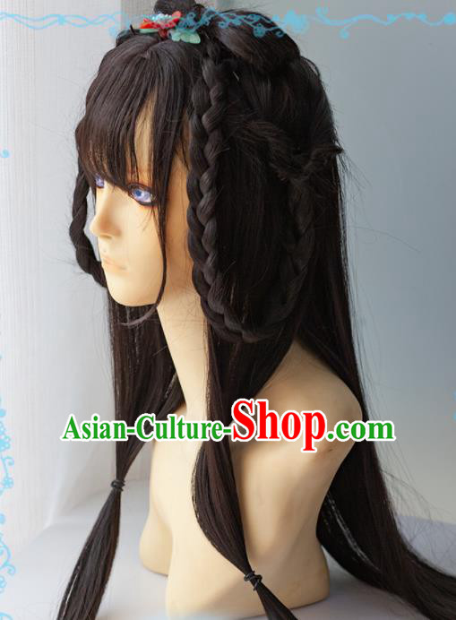 Chinese Traditional Cosplay Fairy Wigs Ancient Swordswoman Wig Sheath Hair Accessories for Women
