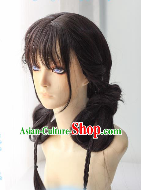 Chinese Traditional Cosplay Female Knight Wigs Ancient Swordswoman Wig Sheath Hair Accessories for Women