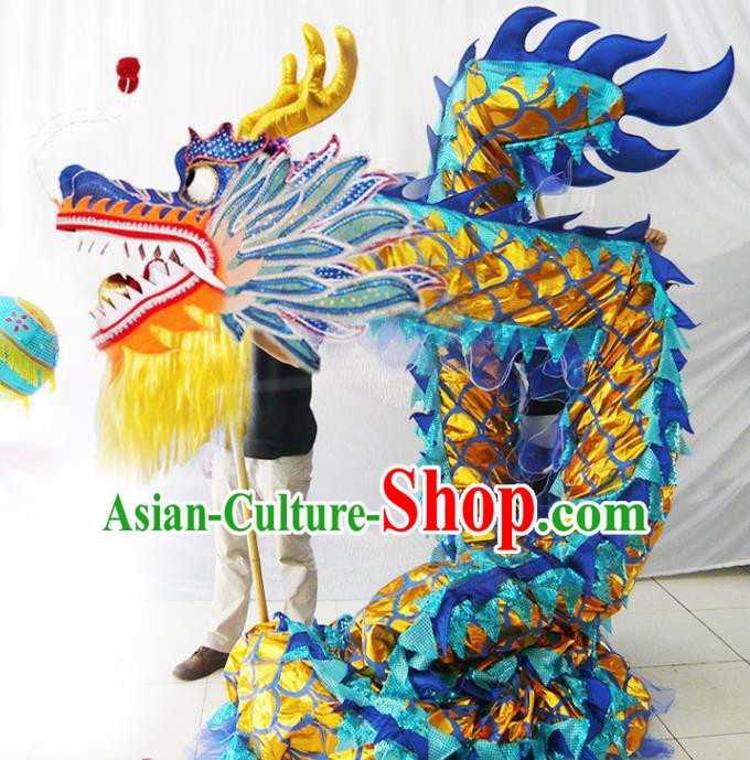 Chinese New Year Dragon Dance Competition Blue Dragon Head Traditional Dragon Dance Prop Complete Set for Adult