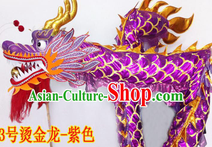 Chinese New Year Dragon Dance Competition Purple Dragon Head Traditional Dragon Dance Prop Complete Set for Adult
