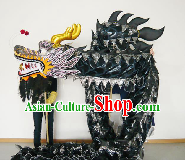 Chinese New Year Dragon Dance Competition Black Dragon Head Traditional Dragon Dance Prop Complete Set for Adult