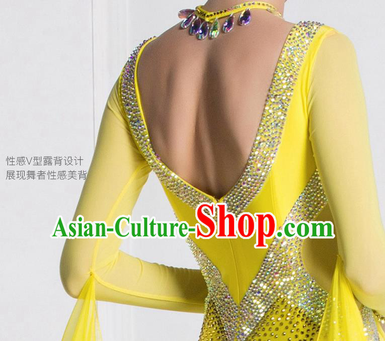 Top Grade International Waltz Dance Yellow Dress Ballroom Dance Modern Dance Costume for Women