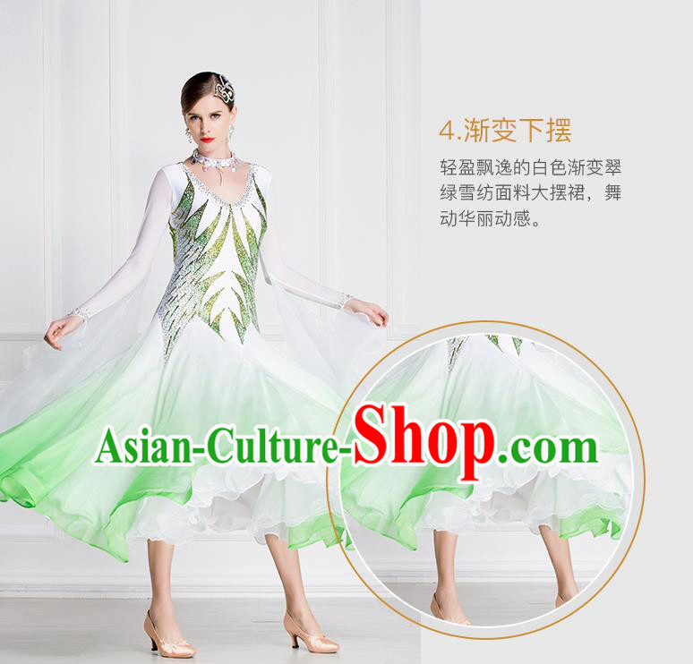 Professional International Waltz Dance Light Green Dress Ballroom Dance Modern Dance Competition Costume for Women