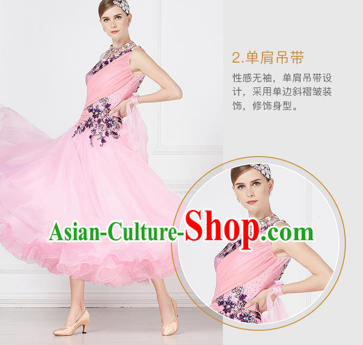 Professional International Waltz Dance Pink Dress Ballroom Dance Modern Dance Competition Costume for Women