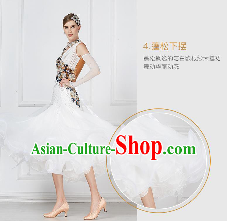 Professional Waltz Tango Competition White Dress Modern Dance International Ballroom Dance Costume for Women
