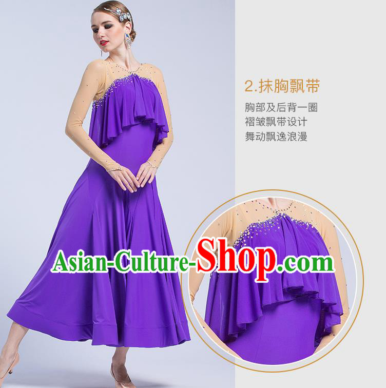 Professional Waltz Tango Competition Purple Dress Modern Dance International Ballroom Dance Costume for Women