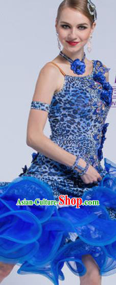 Top Latin Dance Competition Royalblue Dress Modern Dance International Rumba Dance Costume for Women