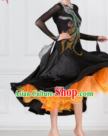 Professional Modern Dance Waltz Black Dress International Ballroom Dance Competition Costume for Women