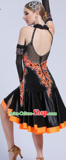 Top Latin Dance Competition Black Velvet Dress Modern Dance International Rumba Dance Costume for Women