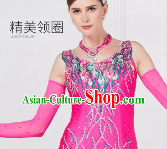 Professional Ballroom Dance Waltz Rosy Dress International Modern Dance Competition Costume for Women