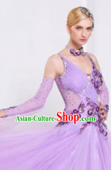 Top Waltz Competition Modern Dance Violet Dress Ballroom Dance International Dance Costume for Women