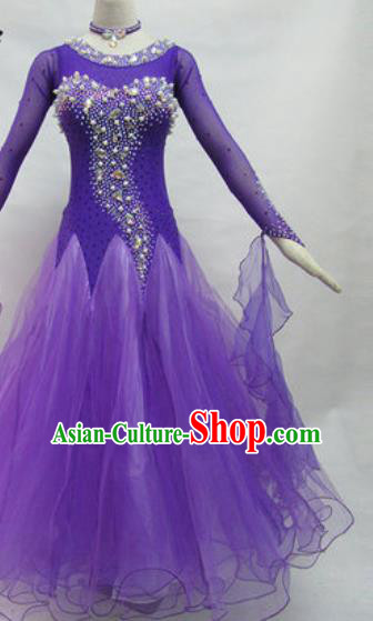 Professional Waltz Competition Modern Dance Purple Dress Ballroom Dance International Dance Costume for Women