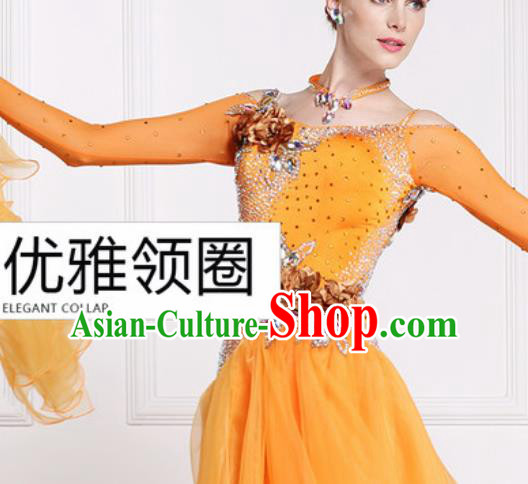 Professional Waltz Competition Modern Dance Orange Dress Ballroom Dance International Dance Costume for Women