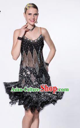 Professional Latin Dance Cha Cha Black Bubble Dress Modern Dance International Samba Dance Competition Costume for Women