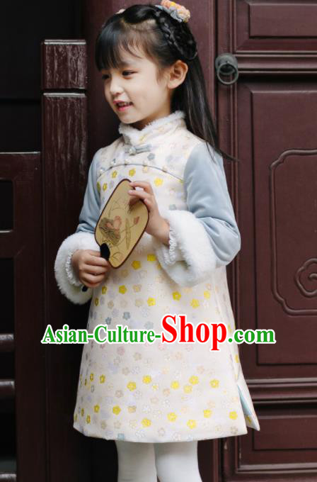 Chinese National Girls Cheongsam Costume Traditional New Year Qipao Dress for Kids