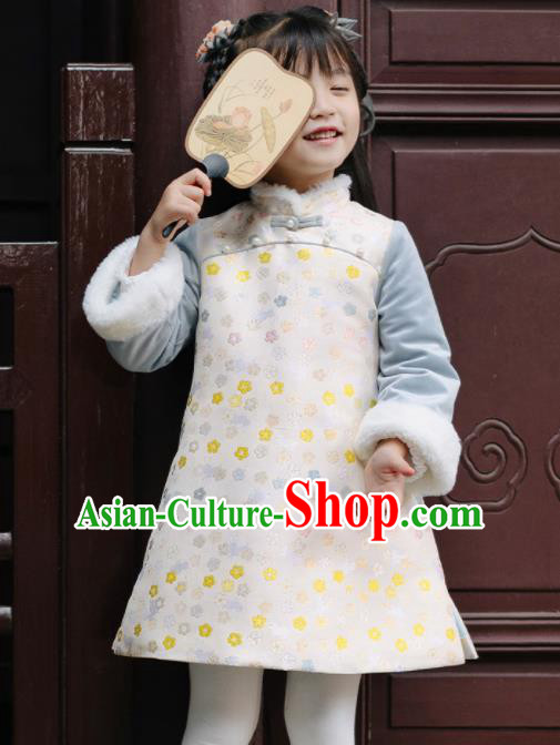 Chinese National Girls Cheongsam Costume Traditional New Year Qipao Dress for Kids