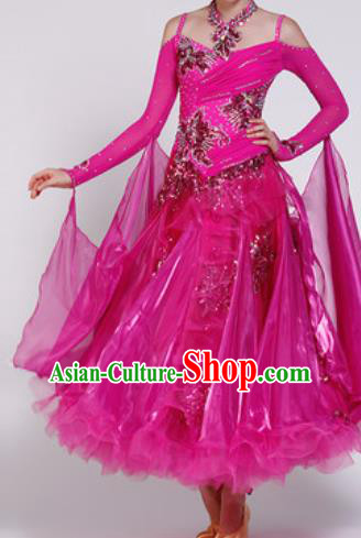 Professional Waltz Dance Rosy Dress Modern Dance Ballroom Dance International Dance Costume for Women