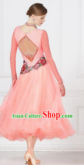 Top Grade Modern Dance Pink Veil Dress Ballroom Dance International Waltz Competition Costume for Women