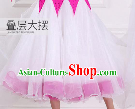 Top Waltz Competition Modern Dance Diamante Rosy Dress Ballroom Dance International Dance Costume for Women