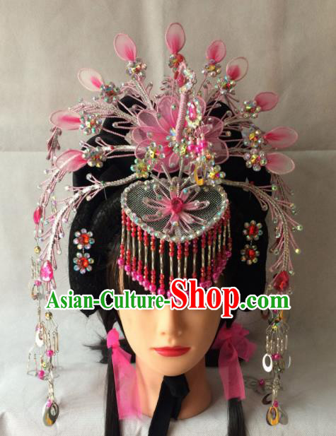 Chinese Beijing Opera Diva Pink Phoenix Coronet Hairpins Traditional Peking Opera Empress Hair Accessories for Women