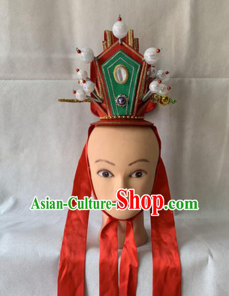Chinese Beijing Opera Niche Red Hair Crown Traditional Peking Opera Prince Headwear for Men