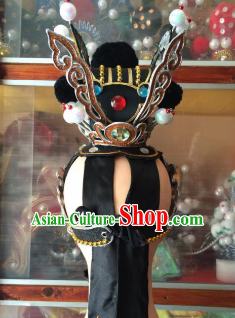 Chinese Beijing Opera Niche Black Hair Crown Traditional Peking Opera Prince Headwear for Men