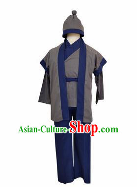 Chinese Ancient Civilian Grey Clothing Traditional Ming Dynasty Farmer Costume for Men