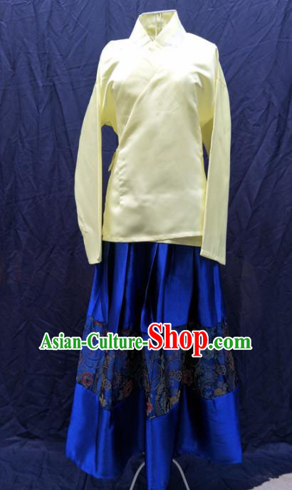 Chinese Ancient Servant Girl Yellow Blouse and Blue Skirt Traditional Ming Dynasty Maidservant Costumes for Women