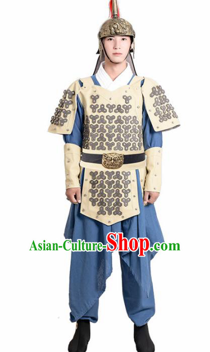 Chinese Ancient Traditional Han Dynasty General Costume Helmet and Armour for Men
