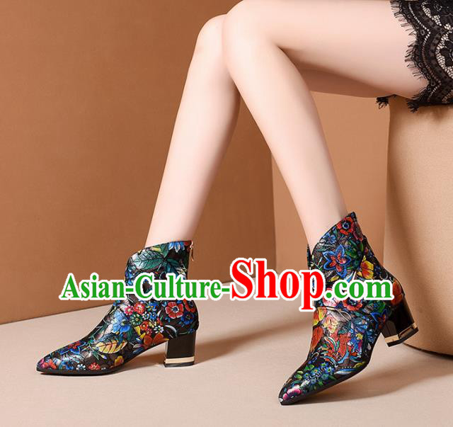 Traditional Chinese Handmade Ankle Boots National High Heel Shoes for Women
