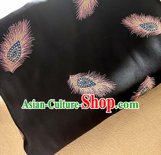Asian Chinese Traditional Feather Pattern Design Black Brocade Cheongsam Fabric Silk Material