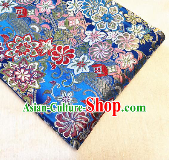Asian Japan Traditional Sakura Daisy Pattern Design Royalblue Brocade Damask Fabric Kimono Satin Material