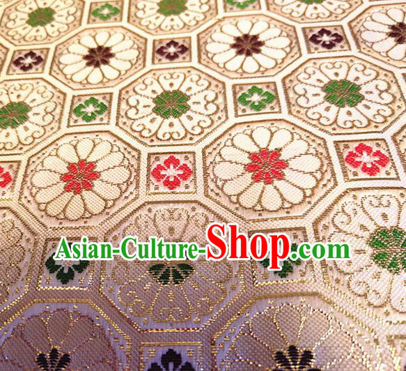 Asian Japan Traditional Chrysanthemum Pattern Design White Brocade Damask Fabric Kimono Satin Material