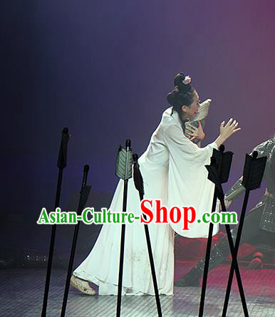 Chinese The Romantic Show of Songcheng Dance White Dress Stage Performance Costume for Women